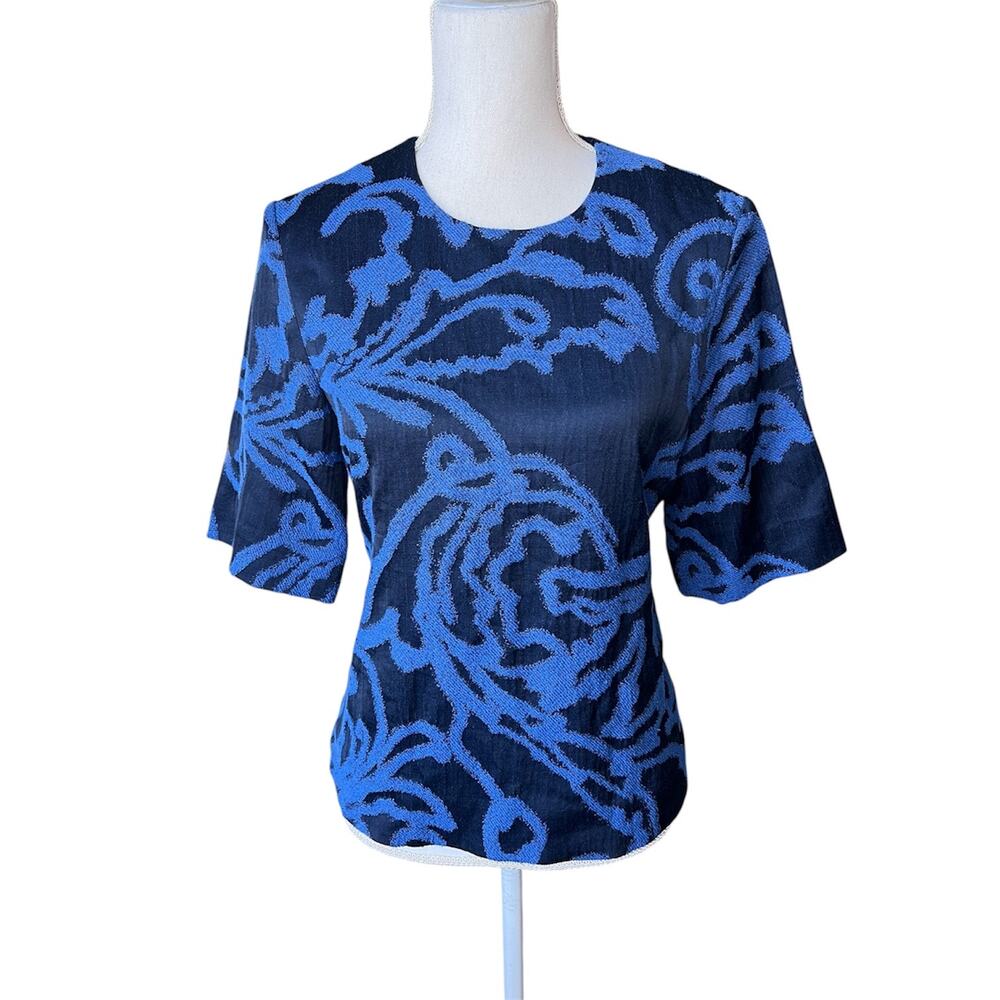 COS abstract blue jacquard top navy professional workwear